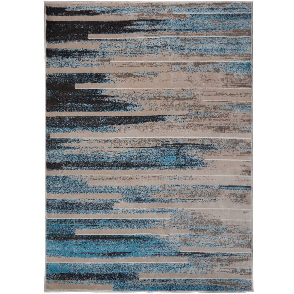 Deco Home 5.25' x 7.5' Modern Abstract Indoor Area Rug with Non-Slip Backing, Serged Edges, .4" Pile Height, Soft Polypropylene (Blue/Tan) - DecoGear