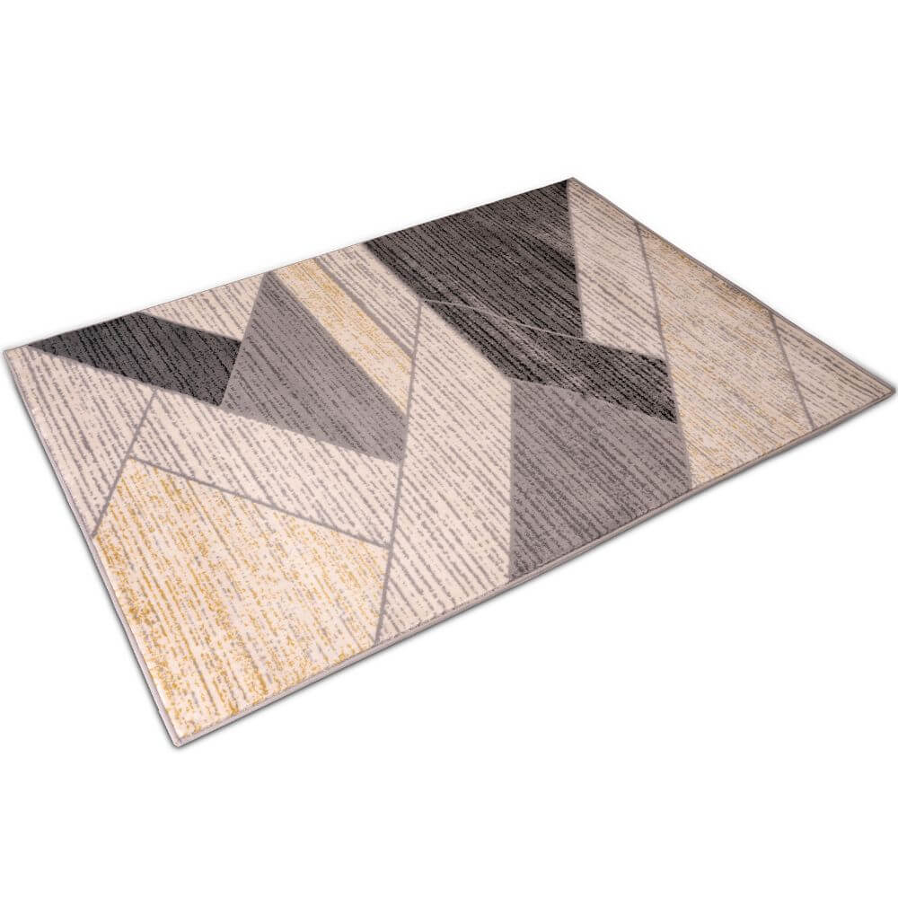 Deco Home 5.25' x 7.5' Modern Abstract Indoor Area Rug with Non-Slip Backing, Serged Edges, .4" Pile Height, Soft Polypropylene (Black/Tan) - DecoGear