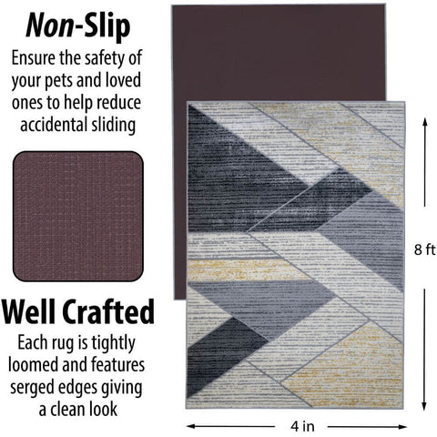 Deco Home 5.25' x 7.5' Modern Abstract Indoor Area Rug with Non-Slip Backing, Serged Edges, .4" Pile Height, Soft Polypropylene (Black/Tan) - DecoGear