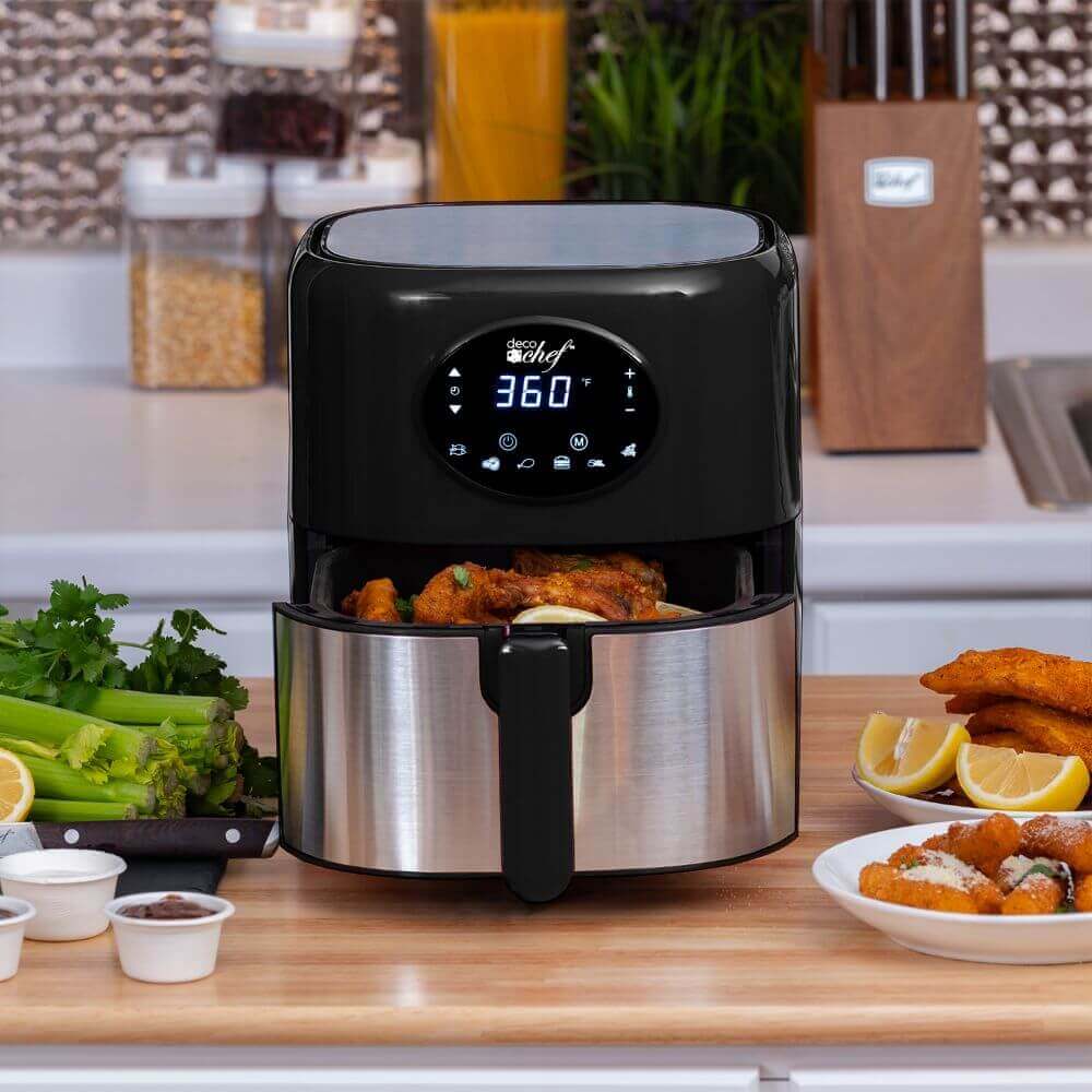 Deco Chef 3.7QT Digital Air Fryer with 6 Cooking Presets, LED Touch Controls, Adjustable Temperature and Time, Detachable Dishwasher Safe Non-Stick Basket, ETL Certified, Black - DecoGear