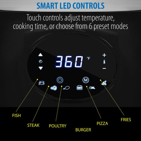 Deco Chef 3.7QT Digital Air Fryer with 6 Cooking Presets, LED Touch Controls, Adjustable Temperature and Time, Detachable Dishwasher Safe Non-Stick Basket, ETL Certified, Black - DecoGear