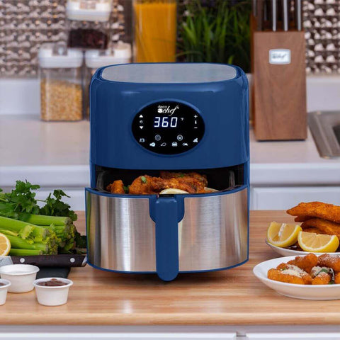 Deco Chef 3.7QT Digital Air Fryer with 6 Cooking Presets, LED Touch Controls, Adjustable Temperature and Time, Detachable Dishwasher Safe Non-Stick Basket, ETL Certified, Blue - DecoGear