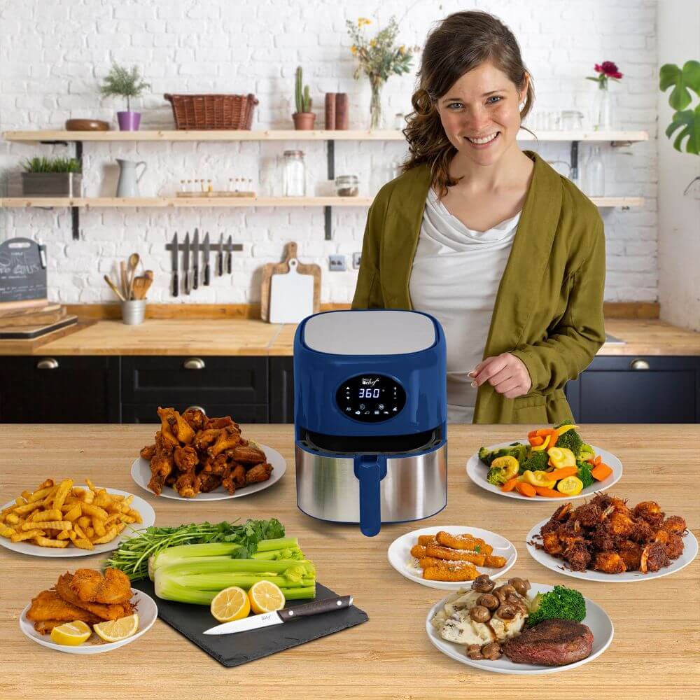 Deco Chef 3.7QT Digital Air Fryer with 6 Cooking Presets, LED Touch Controls, Adjustable Temperature and Time, Detachable Dishwasher Safe Non-Stick Basket, ETL Certified, Blue - DecoGear