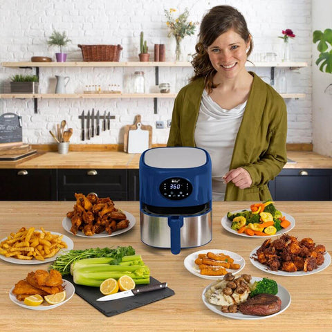 Deco Chef 3.7QT Digital Air Fryer with 6 Cooking Presets, LED Touch Controls, Adjustable Temperature and Time, Detachable Dishwasher Safe Non-Stick Basket, ETL Certified, Blue - DecoGear