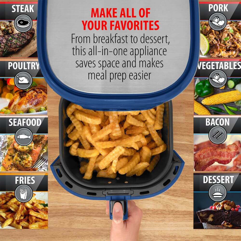 Deco Chef 3.7QT Digital Air Fryer with 6 Cooking Presets, LED Touch Controls, Adjustable Temperature and Time, Detachable Dishwasher Safe Non-Stick Basket, ETL Certified, Blue - DecoGear