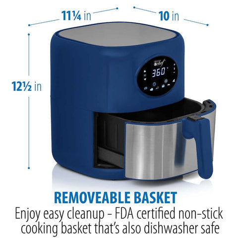 Deco Chef 3.7QT Digital Air Fryer with 6 Cooking Presets, LED Touch Controls, Adjustable Temperature and Time, Detachable Dishwasher Safe Non-Stick Basket, ETL Certified, Blue - DecoGear