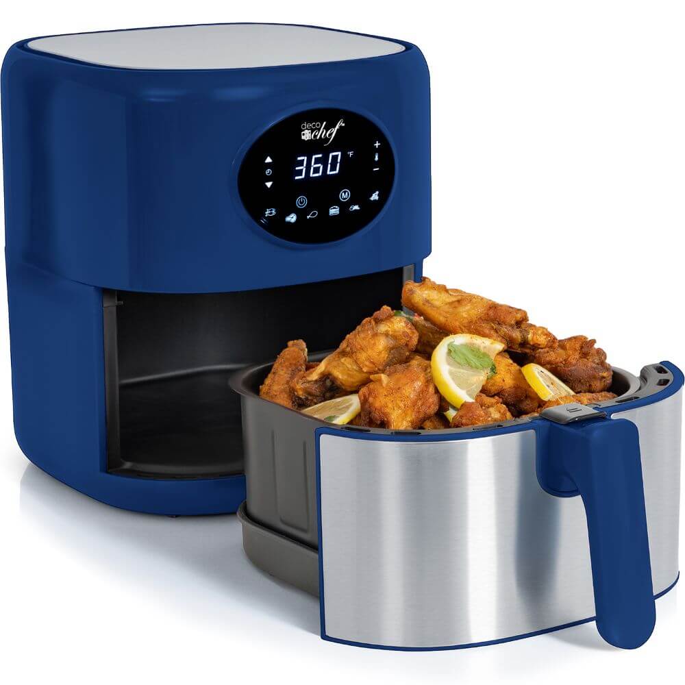 Deco Chef 3.7QT Digital Air Fryer with 6 Cooking Presets, LED Touch Controls, Adjustable Temperature and Time, Detachable Dishwasher Safe Non-Stick Basket, ETL Certified, Blue - DecoGear