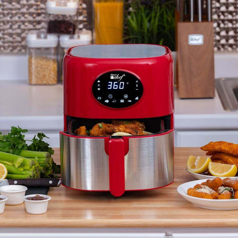 Deco Chef 3.7QT Digital Air Fryer with 6 Cooking Presets, LED Touch Controls, Adjustable Temperature and Time, Detachable Dishwasher Safe Non-Stick Basket, ETL Certified, Red - DecoGear