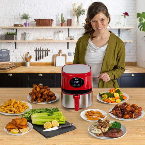 Deco Chef 3.7QT Digital Air Fryer with 6 Cooking Presets, LED Touch Controls, Adjustable Temperature and Time, Detachable Dishwasher Safe Non-Stick Basket, ETL Certified, Red - DecoGear