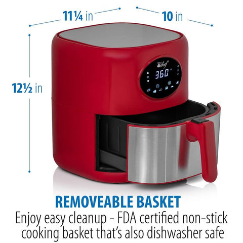 Deco Chef 3.7QT Digital Air Fryer with 6 Cooking Presets, LED Touch Controls, Adjustable Temperature and Time, Detachable Dishwasher Safe Non-Stick Basket, ETL Certified, Red - DecoGear