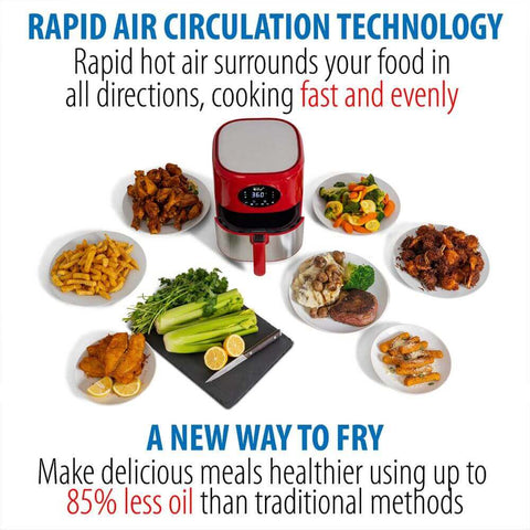 Deco Chef 3.7QT Digital Air Fryer with 6 Cooking Presets, LED Touch Controls, Adjustable Temperature and Time, Detachable Dishwasher Safe Non-Stick Basket, ETL Certified, Red - DecoGear