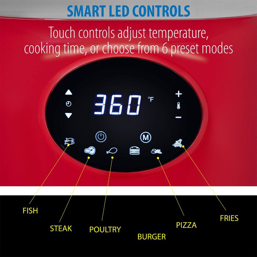 Deco Chef 3.7QT Digital Air Fryer with 6 Cooking Presets, LED Touch Controls, Adjustable Temperature and Time, Detachable Dishwasher Safe Non-Stick Basket, ETL Certified, Red - DecoGear