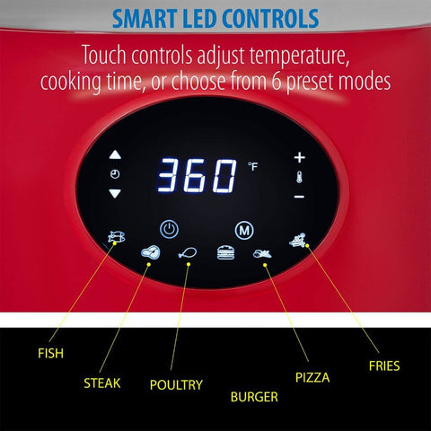 Deco Chef 3.7QT Digital Air Fryer with 6 Cooking Presets, LED Touch Controls, Adjustable Temperature and Time, Detachable Dishwasher Safe Non-Stick Basket, ETL Certified, Red - DecoGear