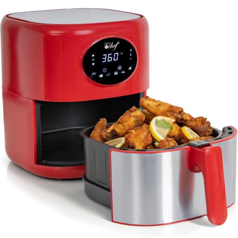Deco Chef 3.7QT Digital Air Fryer with 6 Cooking Presets, LED Touch Controls, Adjustable Temperature and Time, Detachable Dishwasher Safe Non-Stick Basket, ETL Certified, Red - DecoGear