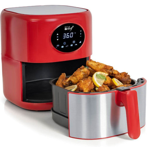Deco Chef 3.7QT Digital Air Fryer with 6 Cooking Presets, LED Touch Controls, Adjustable Temperature and Time, Detachable Dishwasher Safe Non-Stick Basket, ETL Certified, Red - DecoGear
