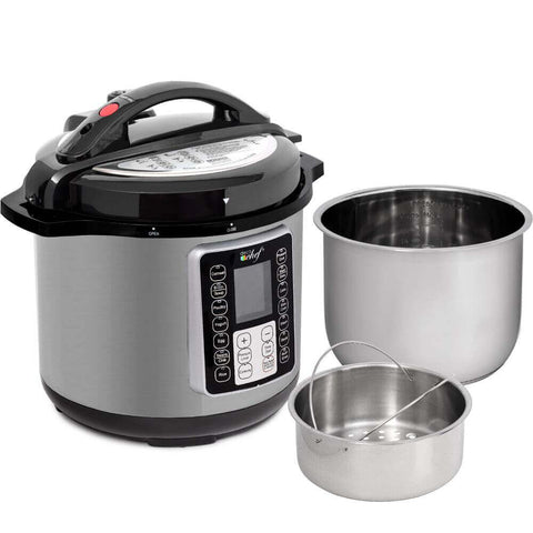 Deco Chef 8 QT 10-in-1 Pressure Cooker – Instant Rice, Sauté, Slow Cook, Yogurt, Meats, Deserts, Soups, Stews – Includes Recipe Book, Tempered Glass Lid, Mitts, Grill Rack, and Steaming Basket, Stainless Steel - DecoGear