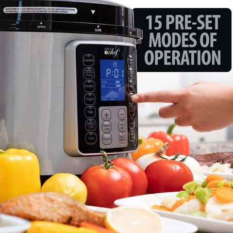 Deco Chef 8 QT 10-in-1 Pressure Cooker – Instant Rice, Sauté, Slow Cook, Yogurt, Meats, Deserts, Soups, Stews – Includes Recipe Book, Tempered Glass Lid, Mitts, Grill Rack, and Steaming Basket, Stainless Steel - DecoGear