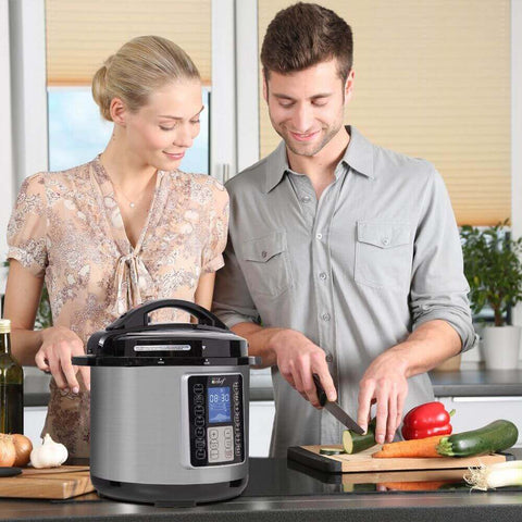 Deco Chef 8 QT 10-in-1 Pressure Cooker – Instant Rice, Sauté, Slow Cook, Yogurt, Meats, Deserts, Soups, Stews – Includes Recipe Book, Tempered Glass Lid, Mitts, Grill Rack, and Steaming Basket, Stainless Steel - DecoGear