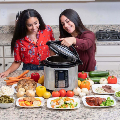Deco Chef 8 QT 10-in-1 Pressure Cooker – Instant Rice, Sauté, Slow Cook, Yogurt, Meats, Deserts, Soups, Stews – Includes Recipe Book, Tempered Glass Lid, Mitts, Grill Rack, and Steaming Basket, Stainless Steel - DecoGear