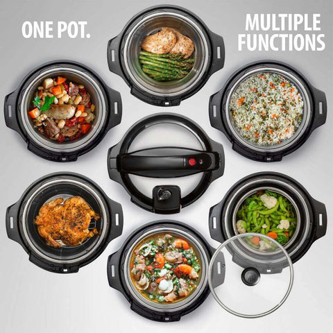 Deco Chef 8 QT 10-in-1 Pressure Cooker – Instant Rice, Sauté, Slow Cook, Yogurt, Meats, Deserts, Soups, Stews – Includes Recipe Book, Tempered Glass Lid, Mitts, Grill Rack, and Steaming Basket, Stainless Steel - DecoGear