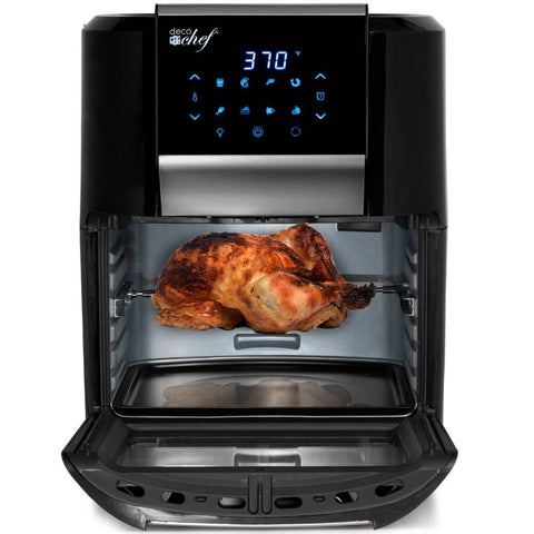 Deco Chef 12.7 QT Digital Air Fryer Oven with 8 Preset Cooking Modes, 1700W Power, Cool-Touch Housing, Includes 3 Roasting Racks, Oil Drip Tray, Rotating Basket, Rotisserie Assembly, ETL Certified, Black - DecoGear