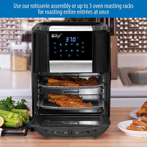Deco Chef 12.7 QT Digital Air Fryer Oven with 8 Preset Cooking Modes, 1700W Power, Cool-Touch Housing, Includes 3 Roasting Racks, Oil Drip Tray, Rotating Basket, Rotisserie Assembly, ETL Certified, Black - DecoGear