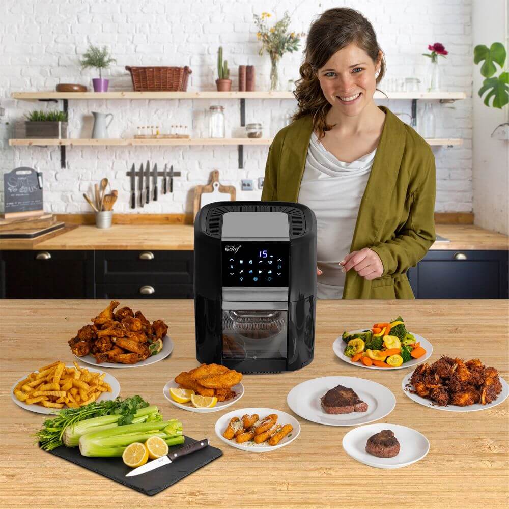 Deco Chef 12.7 QT Digital Air Fryer Oven with 8 Preset Cooking Modes, 1700W Power, Cool-Touch Housing, Includes 3 Roasting Racks, Oil Drip Tray, Rotating Basket, Rotisserie Assembly, ETL Certified, Black - DecoGear