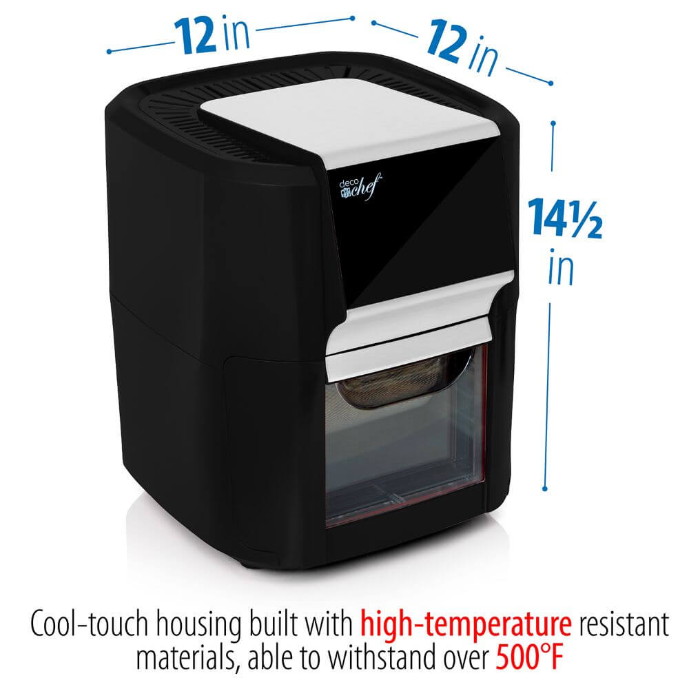 Deco Chef 12.7 QT Digital Air Fryer Oven with 8 Preset Cooking Modes, 1700W Power, Cool-Touch Housing, Includes 3 Roasting Racks, Oil Drip Tray, Rotating Basket, Rotisserie Assembly, ETL Certified, Black - DecoGear