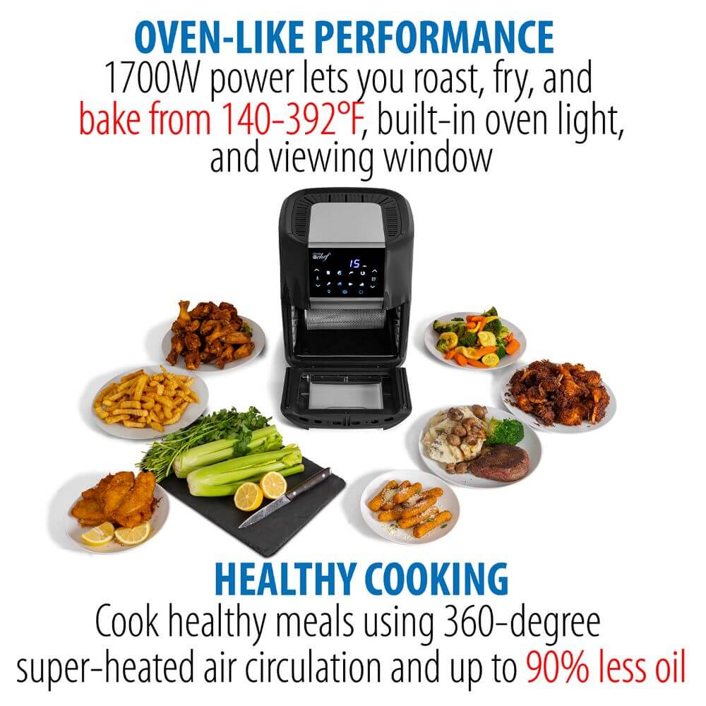 Deco Chef 12.7 QT Digital Air Fryer Oven with 8 Preset Cooking Modes, 1700W Power, Cool-Touch Housing, Includes 3 Roasting Racks, Oil Drip Tray, Rotating Basket, Rotisserie Assembly, ETL Certified, Black - DecoGear