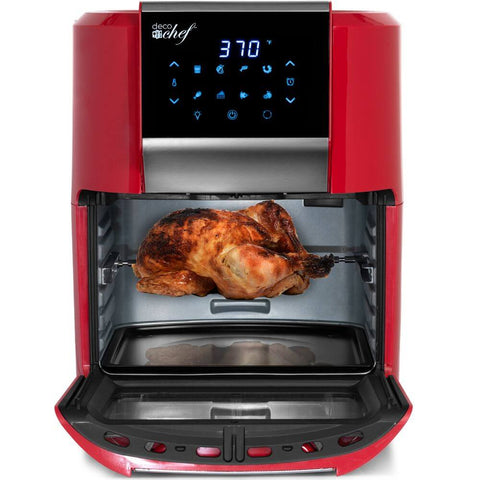 Deco Chef 12.7 QT Digital Air Fryer Oven with 8 Preset Cooking Modes, 1700W Power, Cool-Touch Housing, Includes 3 Roasting Racks, Oil Drip Tray, Rotating Basket, Rotisserie Assembly, ETL Certified, Red - DecoGear