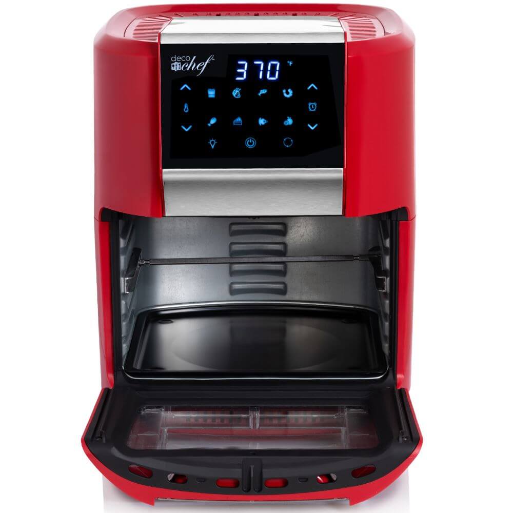 Deco Chef 12.7 QT Digital Air Fryer Oven with 8 Preset Cooking Modes, 1700W Power, Cool-Touch Housing, Includes 3 Roasting Racks, Oil Drip Tray, Rotating Basket, Rotisserie Assembly, ETL Certified, Red - DecoGear