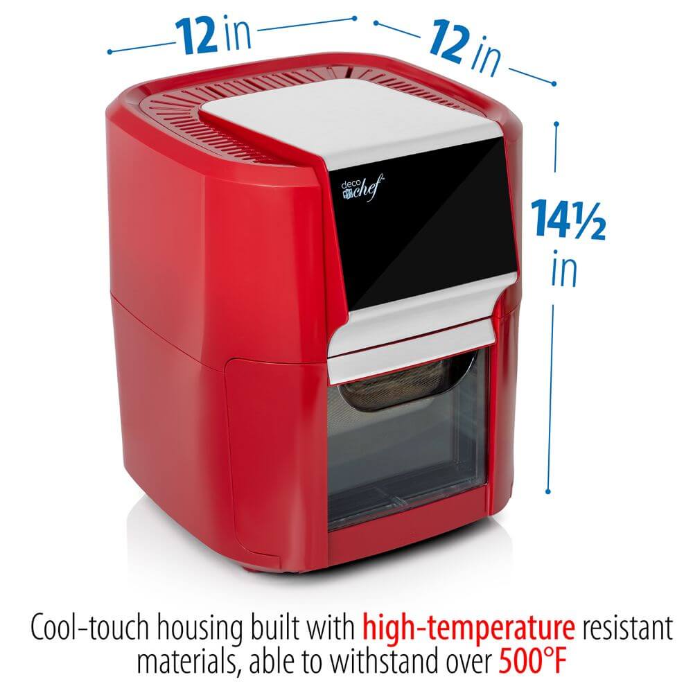 Deco Chef 12.7 QT Digital Air Fryer Oven with 8 Preset Cooking Modes, 1700W Power, Cool-Touch Housing, Includes 3 Roasting Racks, Oil Drip Tray, Rotating Basket, Rotisserie Assembly, ETL Certified, Red - DecoGear