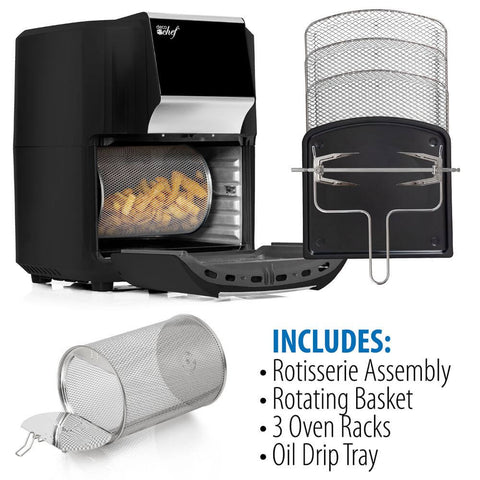 Deco Chef 12.7 QT Digital Air Fryer Oven with 8 Preset Cooking Modes, 1700W Power, Cool-Touch Housing, Includes 3 Roasting Racks, Oil Drip Tray, Rotating Basket, Rotisserie Assembly, ETL Certified, Black - DecoGear