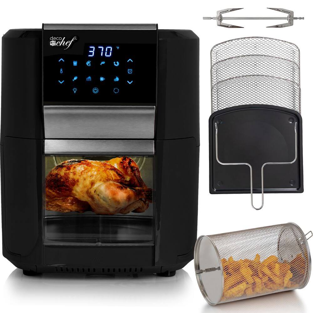 Deco Chef 12.7 QT Digital Air Fryer Oven with 8 Preset Cooking Modes, 1700W Power, Cool-Touch Housing, Includes 3 Roasting Racks, Oil Drip Tray, Rotating Basket, Rotisserie Assembly, ETL Certified, Black - DecoGear