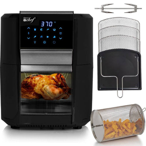 Deco Chef 12.7 QT Digital Air Fryer Oven with 8 Preset Cooking Modes, 1700W Power, Cool-Touch Housing, Includes 3 Roasting Racks, Oil Drip Tray, Rotating Basket, Rotisserie Assembly, ETL Certified, Black - DecoGear