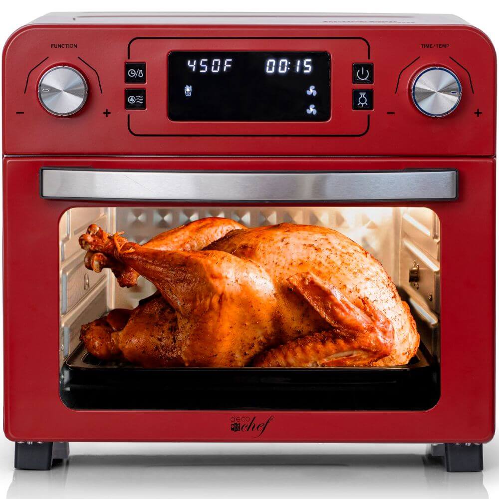 Deco Chef 24 qt Stainless Steel Countertop 1700 Watt Toaster Oven with Built-in Air Fryer and Included Rotisserie Assembly, Grill Rack, Frying