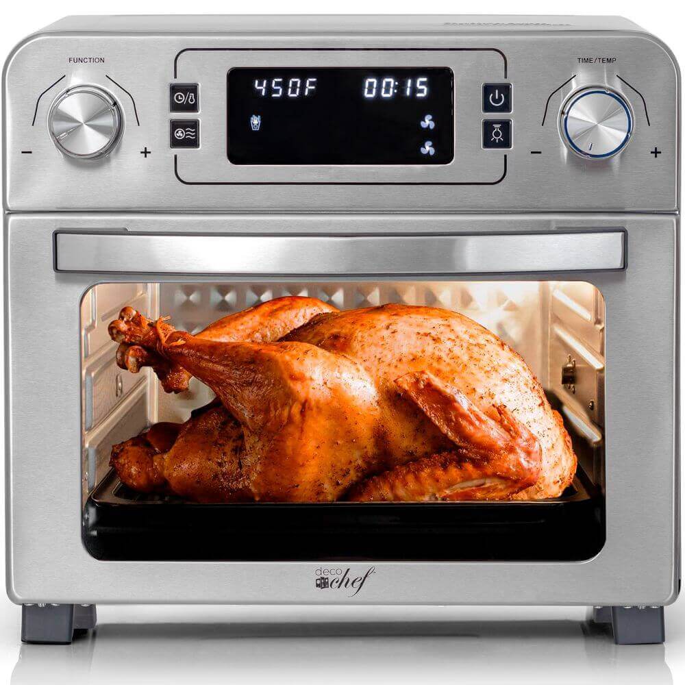 Deco Chef 24 QT Stainless Steel Countertop Toaster Oven with Built-In Air Fryer and Accessories