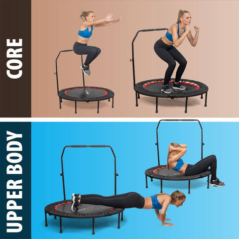 Deco Home Exercise Step Machine w/Adjustable Stability Handle Bars, Non-Slip Pedals, and LCD Tracking Display with 48-inch Indoor/Outdoor Fitness Trampoline, Folding Mini Rebounder, Steel Construction - DecoGear