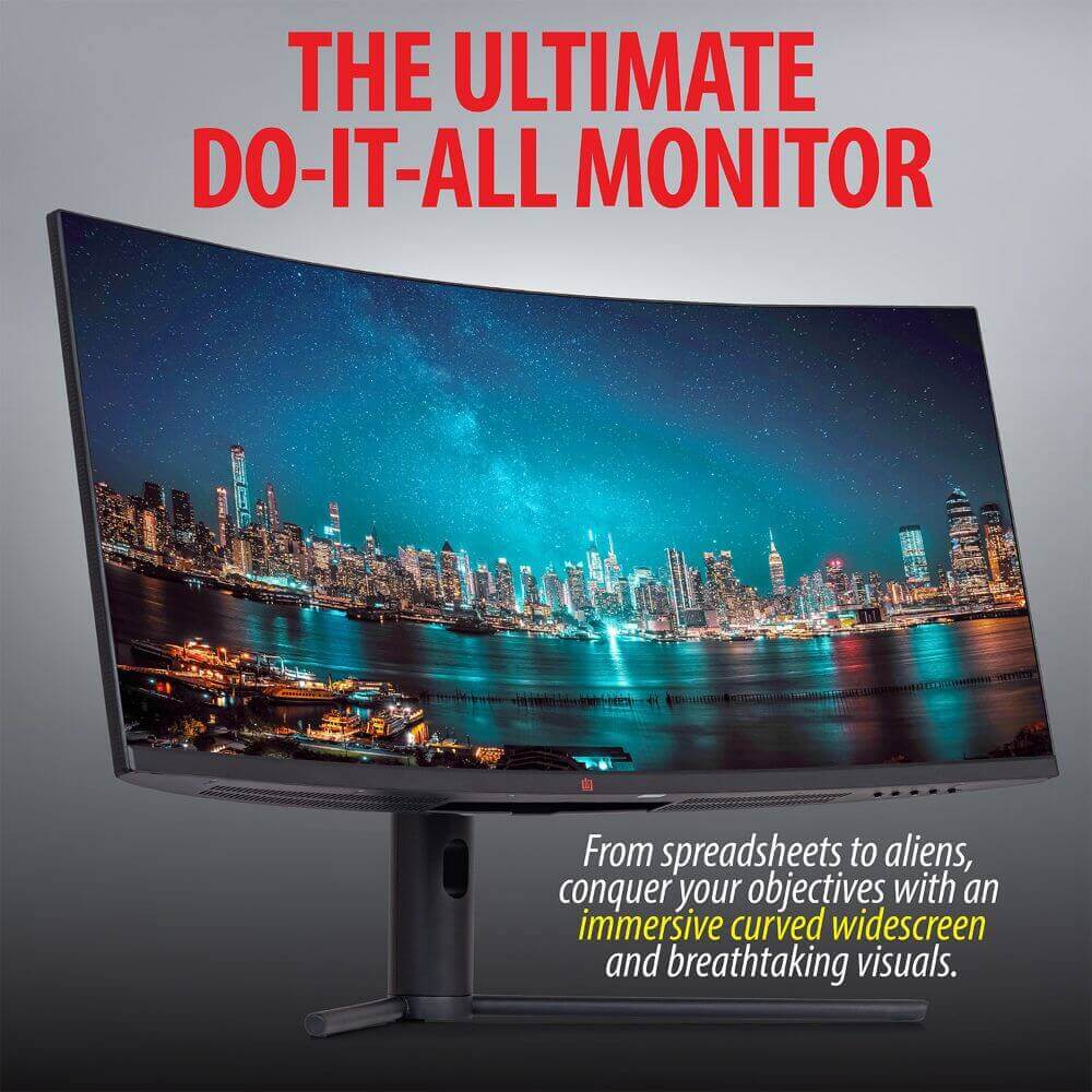 Monitor Courbe Gaming 34  2k 144hz sans Cadre Quad HD Haut-Parleurs HDMI  Dp LCD