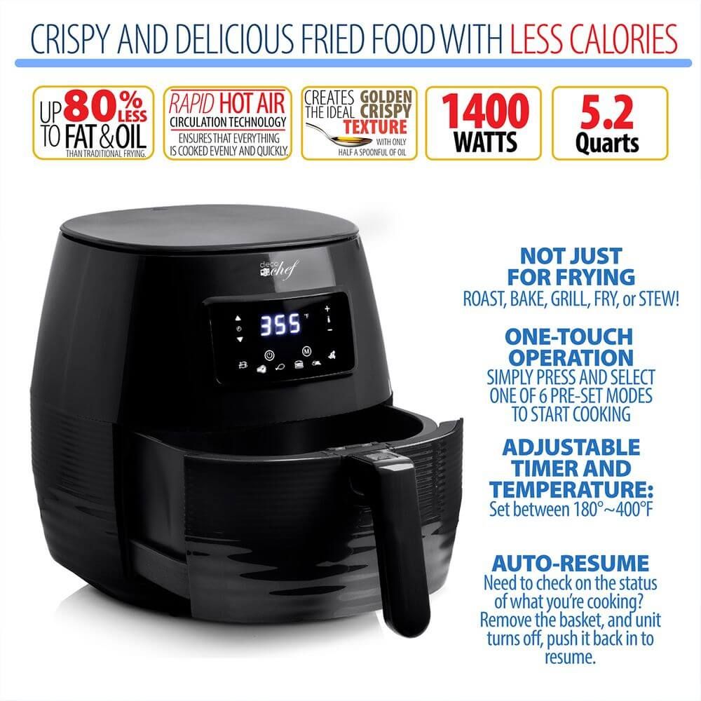 Simple Living Products 5.8qt Electric Hot Digital Air Fryer & Oil Less