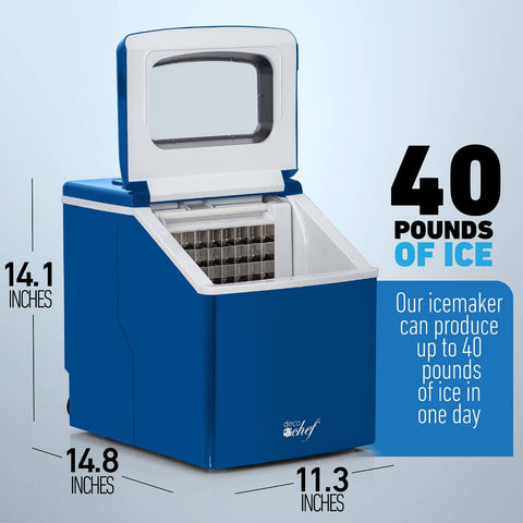 Deco Chef 40LB Per Day Countertop Ice Maker 2.4lb of Ice Every 15-20 Minutes, Blue