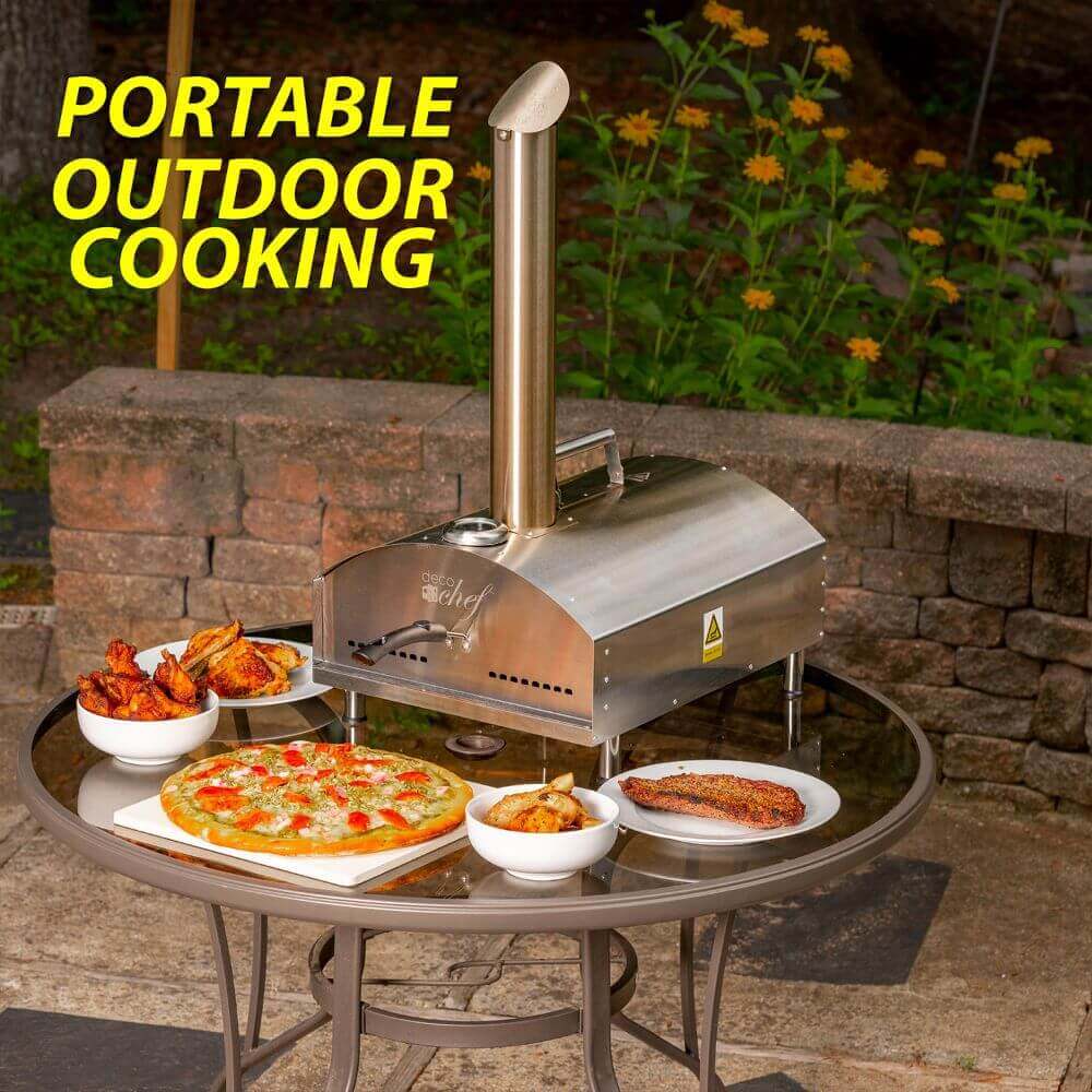 Deco Chef Portable Outdoor Pizza Oven with 2-in-1 Pizza and Grill Oven Functionality