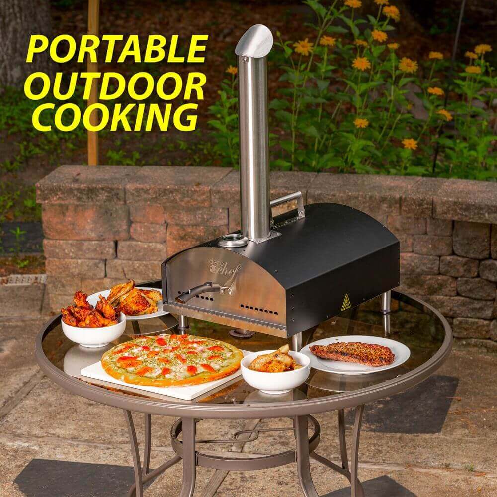 Deco Chef Portable Outdoor Pizza Oven with 2-in-1 Pizza & Grill Oven Functionality, Black