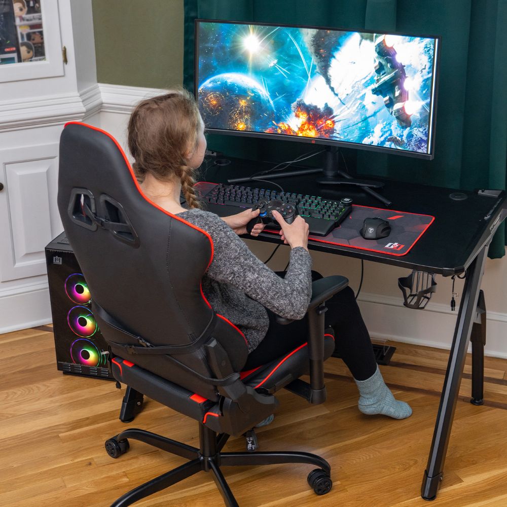 Deco Gear 47 LED Gaming Desk, Red Computer Chair, Mouse and Keyboard