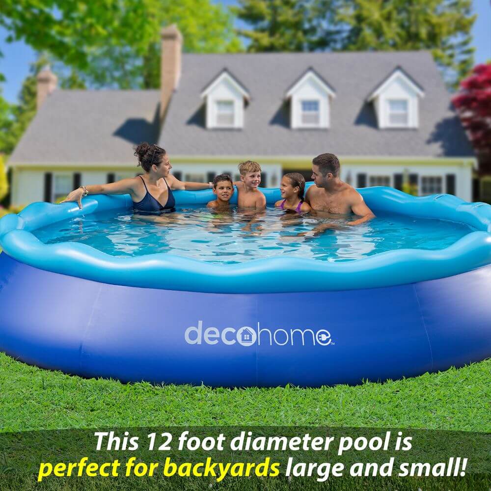 Deco Home 12FTx30IN Simple Set Above Ground Inflatable Portable Swimming Pool with Filter Pump and Fast Air Compressor