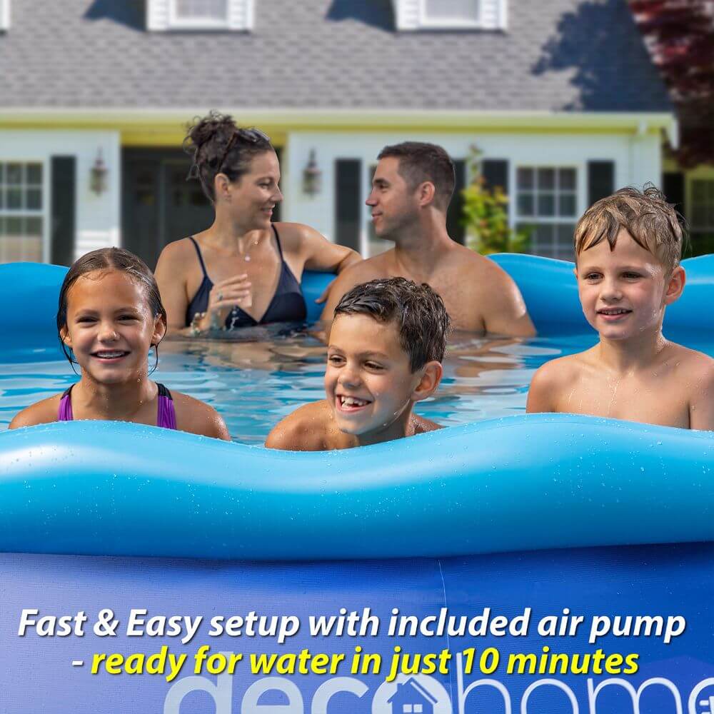 Deco Home 12FTx30IN Simple Set Above Ground Inflatable Portable Swimming Pool with Filter Pump and Fast Air Compressor