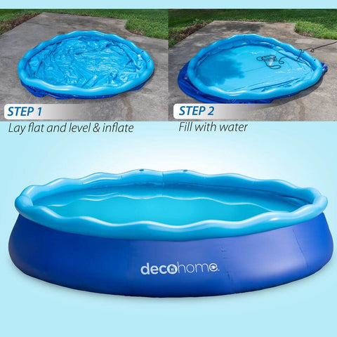 Deco Home 12FTx30IN Simple Set Above Ground Inflatable Portable Swimming Pool with Filter Pump and Fast Air Compressor