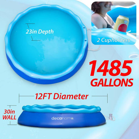Deco Home 12FTx30IN Simple Set Above Ground Inflatable Portable Swimming Pool with Filter Pump and Fast Air Compressor
