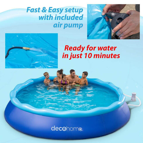 Deco Home 12FTx30IN Simple Set Above Ground Inflatable Portable Swimming Pool with Filter Pump and Fast Air Compressor