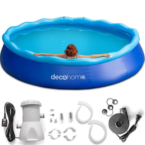 Deco Home 12FTx30IN Simple Set Above Ground Inflatable Portable Swimming Pool with Filter Pump and Fast Air Compressor